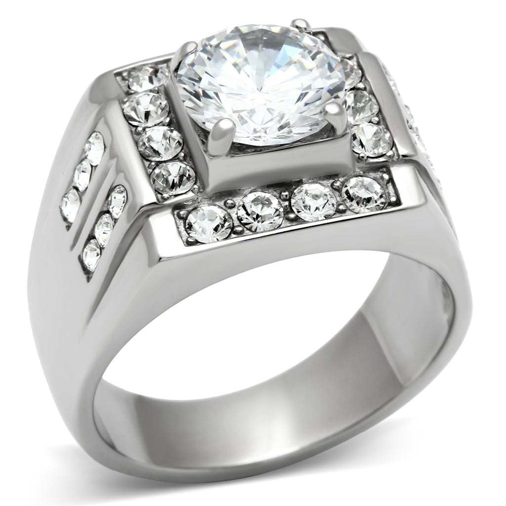 TK348 - High polished (no plating) Stainless Steel Ring with AAA Grade CZ in Clear - LAWendy