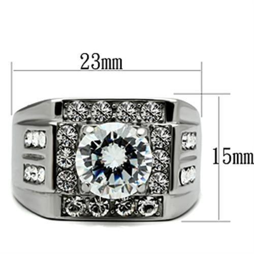 TK348 - High polished (no plating) Stainless Steel Ring with AAA Grade CZ in Clear - LAWendy