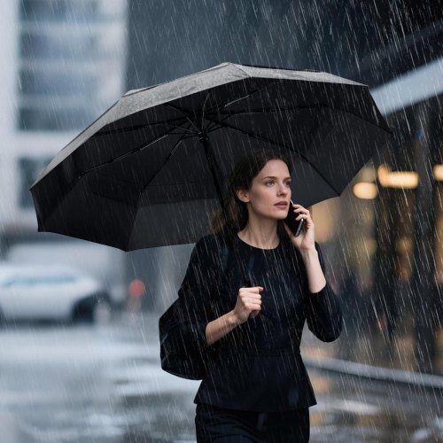 Travel Umbrella, 42 in Portable Compact Umbrellas, Automatic Open - Close (Black) - LAWendy