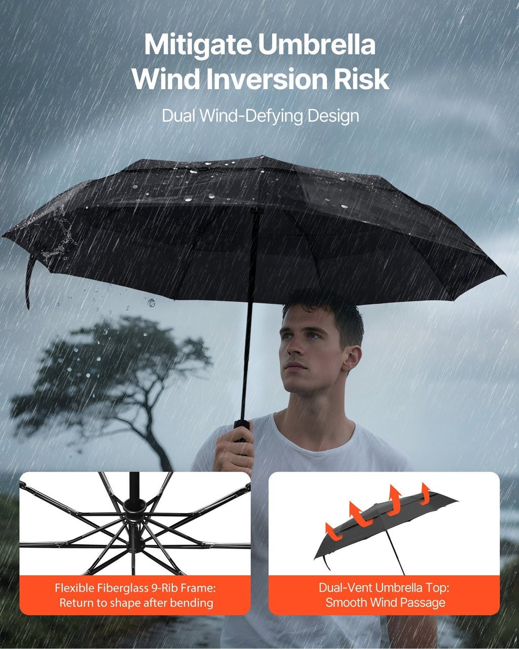 Travel Umbrella, 42 in Portable Compact Umbrellas, Automatic Open - Close (Black) - LAWendy