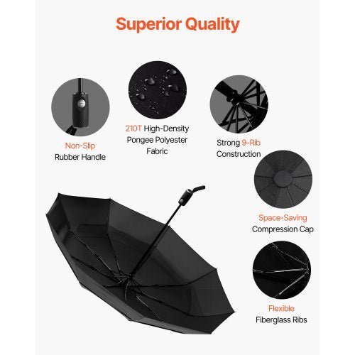 Travel Umbrella, 42 in Portable Compact Umbrellas, Automatic Open - Close (Black) - LAWendy