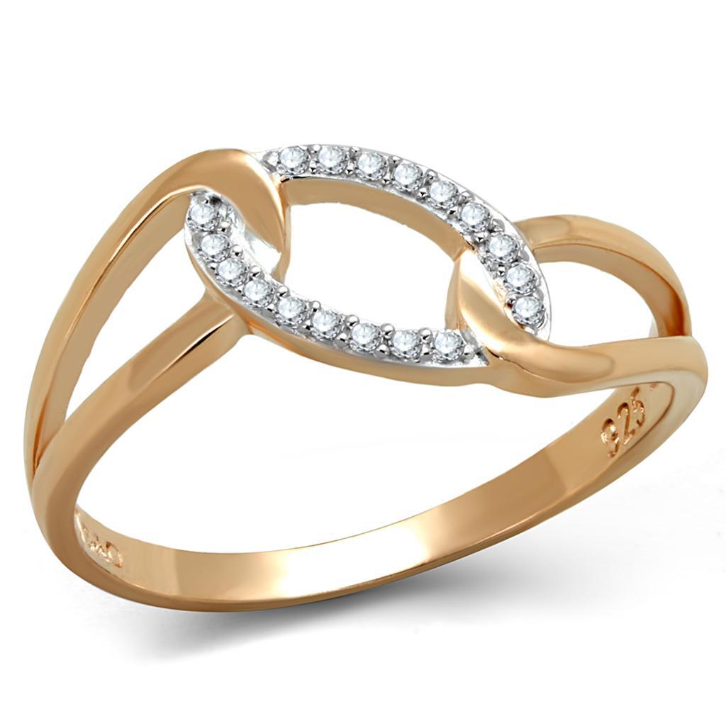 TS362 - Rose Gold + Rhodium 925 Sterling Silver Ring with AAA Grade CZ in Clear - LAWendy