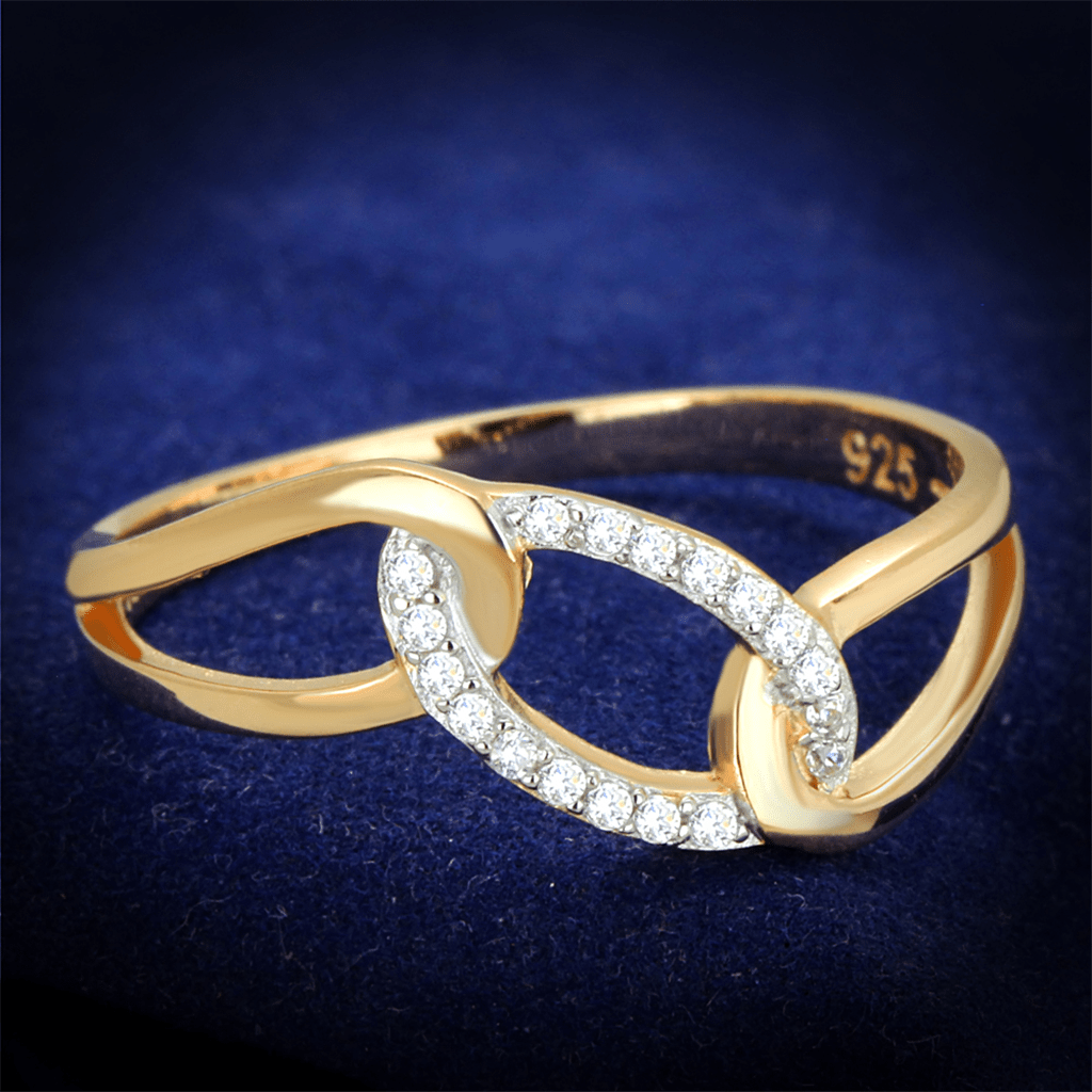 TS362 - Rose Gold + Rhodium 925 Sterling Silver Ring with AAA Grade CZ in Clear - LAWendy