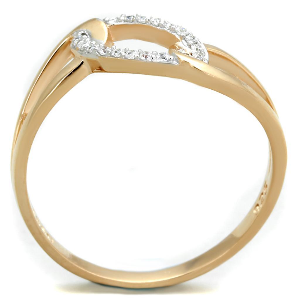 TS362 - Rose Gold + Rhodium 925 Sterling Silver Ring with AAA Grade CZ in Clear - LAWendy