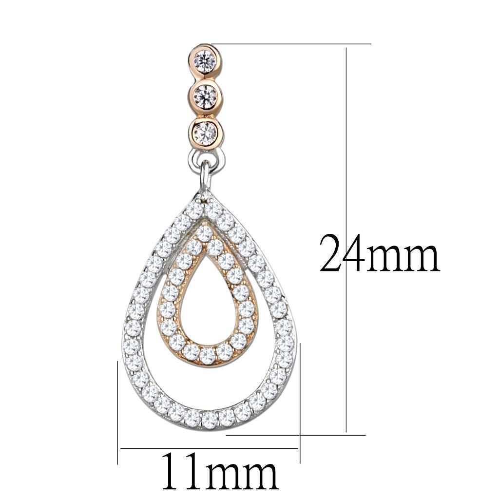 TS548 - Rose Gold + Rhodium 925 Sterling Silver Earrings with AAA Grade CZ in Clear - LAWendy