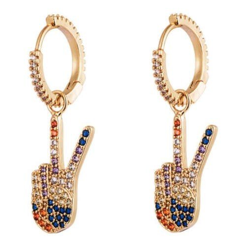 Victory Hand Gesture Multicolor Cubic Zirconia U.S. High Fashion Women Clip Earrings - LAWendy
