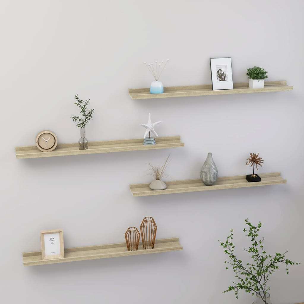 Wall Shelf Set of 4 Sonoma oak MDF 31.5 in x 3.5 in x 1.2 in - LAWendy