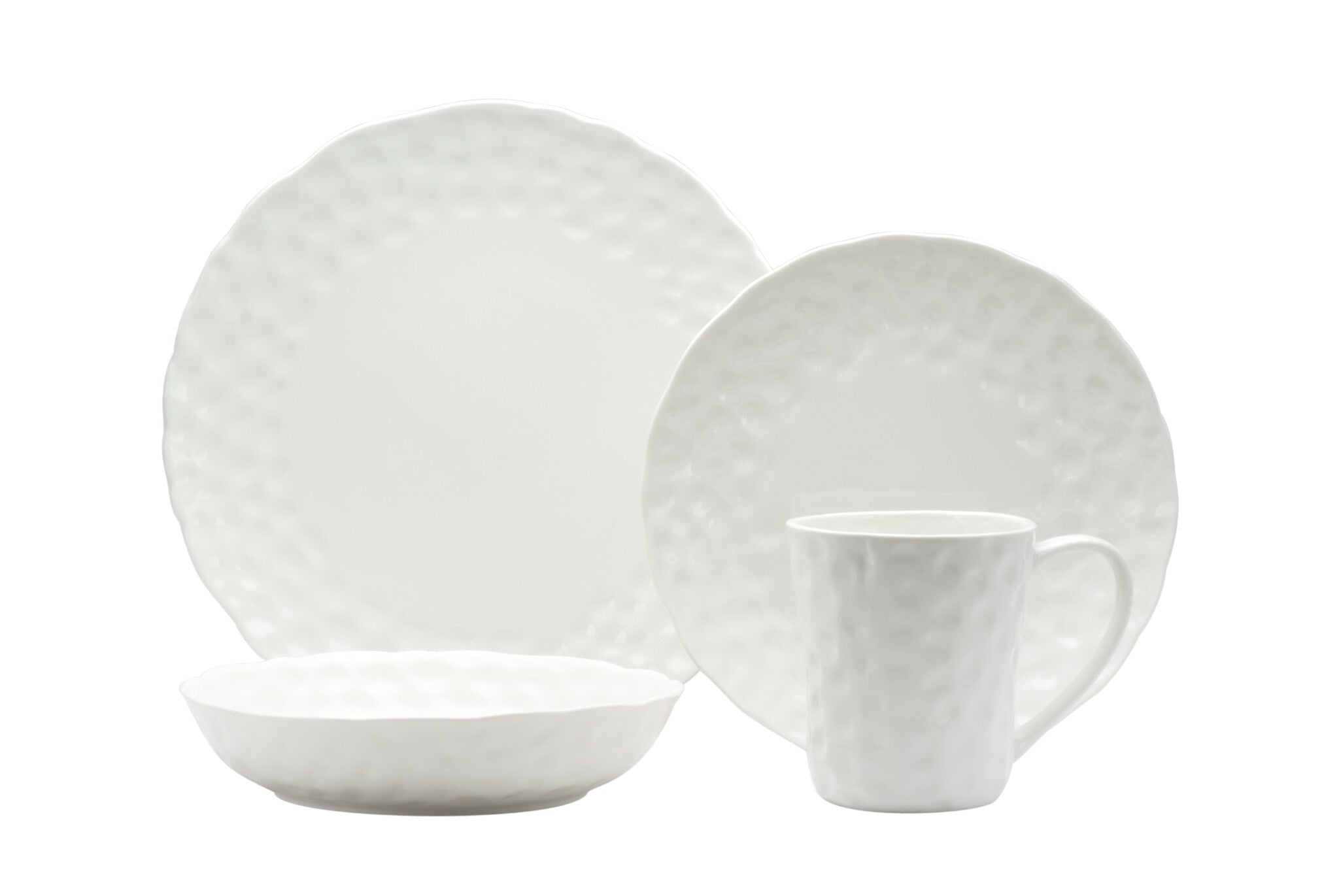 White Six Piece Round Pebbled Porcelain Service For Six Bowl Set - LAWendy