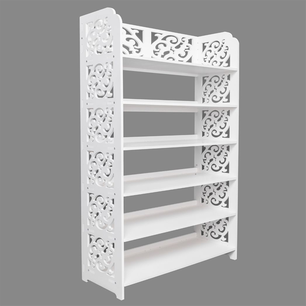 Wood - plastic Board Six Tiers Carved Shoe Rack White B - LAWendy