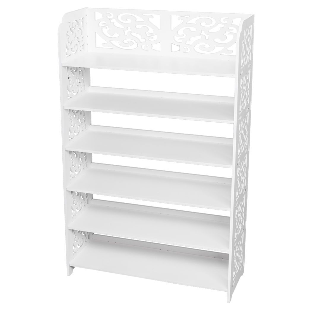 Wood - plastic Board Six Tiers Carved Shoe Rack White B - LAWendy